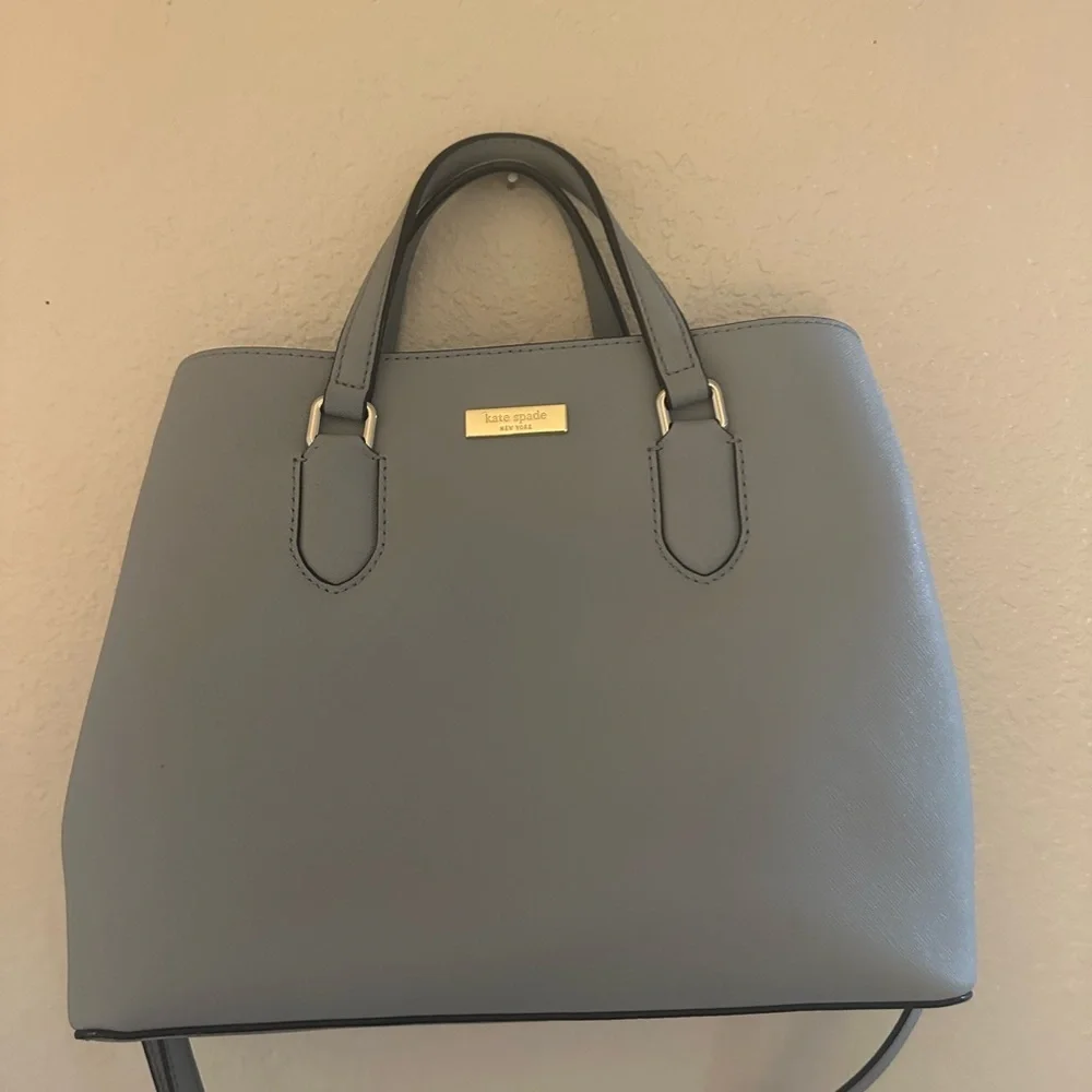 kate spade Gray Structured Saffiano Satchel with Gold Plate
